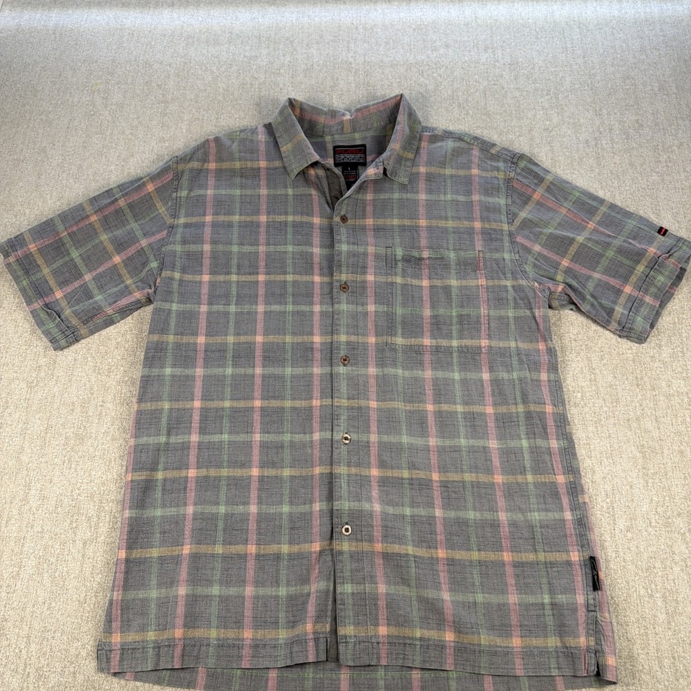 FUBU Shirt Men Size Large Button Up Short Sleeve Plaid 100% Cotton Casual Party